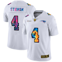 New England New England Patriots #4 Jarrett Stidham Men's White Nike Multi-Color 2020 NFL Crucial Catch Limited NFL Jersey