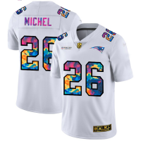 New England New England Patriots #26 Sony Michel Men's White Nike Multi-Color 2020 NFL Crucial Catch Limited NFL Jersey
