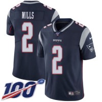 Nike New England Patriots #2 Jalen Mills Navy Blue Team Color Men's Stitched NFL 100th Season Vapor Limited Jersey