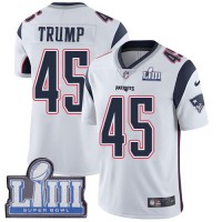 Nike New England Patriots #45 Donald Trump White Super Bowl LIII Bound Men's Stitched NFL Vapor Untouchable Limited Jersey