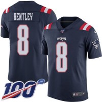 Nike New England Patriots #8 Ja'Whaun Bentley Navy Blue Men's Stitched NFL Limited Rush 100th Season Jersey
