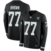 Nike Las Vegas Raiders #77 Trent Brown Black Team Color Men's Stitched NFL Limited Therma Long Sleeve Jersey