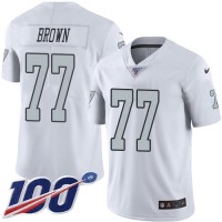 Nike Las Vegas Raiders #77 Trent Brown White Men's Stitched NFL Limited Rush 100th Season Jersey