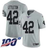 Nike Las Vegas Raiders #42 Cory Littleton Silver Men's Stitched NFL Limited Inverted Legend 100th Season Jersey