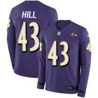 Nike Baltimore Ravens #43 Justice Hill Purple Team Color Men's Stitched NFL Limited Therma Long Sleeve Jersey