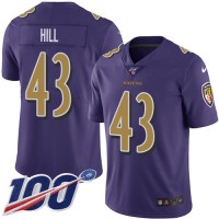 Nike Baltimore Ravens #43 Justice Hill Purple Men's Stitched NFL Limited Rush 100th Season Jersey