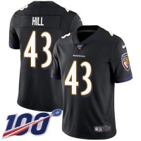Nike Baltimore Ravens #43 Justice Hill Black Alternate Men's Stitched NFL 100th Season Vapor Untouchable Limited Jersey