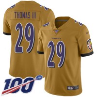 Nike Baltimore Ravens #29 Earl Thomas III Gold Men's Stitched NFL Limited Inverted Legend 100th Season Jersey