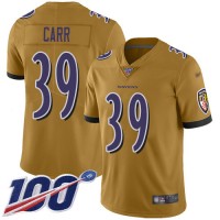 Nike Baltimore Ravens #39 Brandon Carr Gold Men's Stitched NFL Limited Inverted Legend 100th Season Jersey