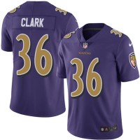 Nike Baltimore Ravens #36 Chuck Clark Purple Men's Stitched NFL Limited Rush Jersey