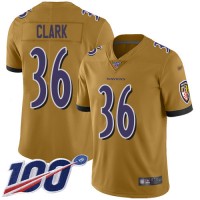 Nike Baltimore Ravens #36 Chuck Clark Gold Men's Stitched NFL Limited Inverted Legend 100th Season Jersey