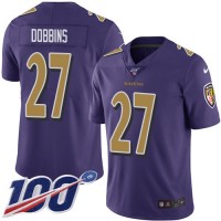 Nike Baltimore Ravens #27 J.K. Dobbins Purple Men's Stitched NFL Limited Rush 100th Season Jersey