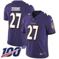 Nike Baltimore Ravens #27 J.K. Dobbins Purple Team Color Men's Stitched NFL 100th Season Vapor Untouchable Limited Jersey