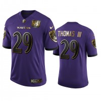 Baltimore Baltimore Ravens #29 Earl Thomas III Men's Nike Purple Team 25th Season Golden Limited NFL Jersey