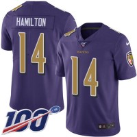 Nike Baltimore Ravens #14 Kyle Hamilton Purple Men's Stitched NFL Limited Rush 100th Season Jersey