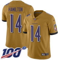 Nike Baltimore Ravens #14 Kyle Hamilton Gold Men's Stitched NFL Limited Inverted Legend 100th Season Jersey