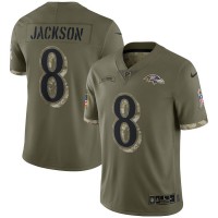 Baltimore Baltimore Ravens #8 Lamar Jackson Nike Men's 2022 Salute To Service Limited Jersey - Olive
