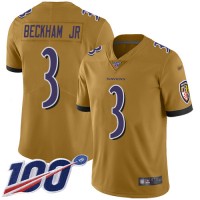 Nike Baltimore Ravens #3 Odell Beckham Jr. Gold Men's Stitched NFL Limited Inverted Legend 100th Season Jersey