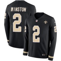 Nike New Orleans Saints #2 Jameis Winston Black Team Color Men's Stitched NFL Limited Therma Long Sleeve Jersey