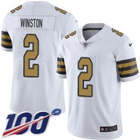 Nike New Orleans Saints #2 Jameis Winston White Men's Stitched NFL Limited Rush 100th Season Jersey