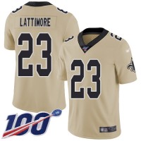 Nike New Orleans Saints #23 Marshon Lattimore Gold Men's Stitched NFL Limited Inverted Legend 100th Season Jersey