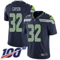 Nike Seattle Seahawks #32 Chris Carson Steel Blue Team Color Men's Stitched NFL 100th Season Vapor Limited Jersey