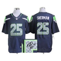 Nike Seattle Seahawks #25 Richard Sherman Steel Blue Team Color Men's Stitched NFL Elite Autographed Jersey