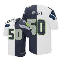 Nike Seattle Seahawks #50 K.J. Wright White/Steel Blue Men's Stitched NFL Elite Split Jersey
