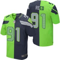 Nike Seattle Seahawks #91 Jarran Reed Steel Blue/Green Men's Stitched NFL Elite Split Jersey