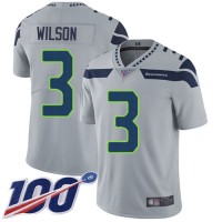 Nike Seattle Seahawks #3 Russell Wilson Grey Alternate Men's Stitched NFL 100th Season Vapor Limited Jersey