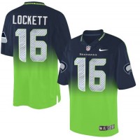 Nike Seattle Seahawks #16 Tyler Lockett Steel Blue/Green Men's Stitched NFL Elite Fadeaway Fashion Jersey
