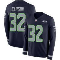 Nike Seattle Seahawks #32 Chris Carson Steel Blue Team Color Men's Stitched NFL Limited Therma Long Sleeve Jersey