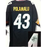 Nike Pittsburgh Steelers #43 Troy Polamalu Black Team Color Men's Stitched NFL Elite Autographed Jersey