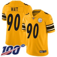 Nike Pittsburgh Steelers #90 T. J. Watt Gold Men's Stitched NFL Limited Inverted Legend 100th Season Jersey