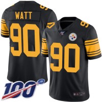 Nike Pittsburgh Steelers #90 T. J. Watt Black Men's Stitched NFL Limited Rush 100th Season Jersey