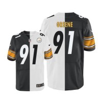 Nike Pittsburgh Steelers #91 Kevin Greene White/Black Men's Stitched NFL Elite Split Jersey