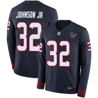 Nike Houston Texans #32 Lonnie Johnson Jr. Navy Blue Team Color Men's Stitched NFL Limited Therma Long Sleeve Jersey