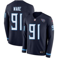 Nike Tennessee Titans #91 Cameron Wake Navy Blue Team Color Men's Stitched NFL Limited Therma Long Sleeve Jersey