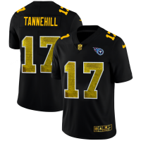 Tennessee Tennessee Titans #17 Ryan Tannehill Men's Black Nike Golden Sequin Vapor Limited NFL Jersey