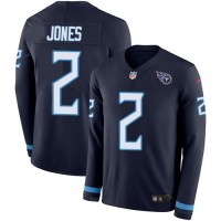 Nike Tennessee Titans #2 Julio Jones Navy Blue Team Color Men's Stitched NFL Limited Therma Long Sleeve Jersey