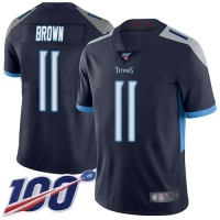 Nike Tennessee Titans #11 A.J. Brown Navy Blue Team Color Men's Stitched NFL 100th Season Vapor Limited Jersey
