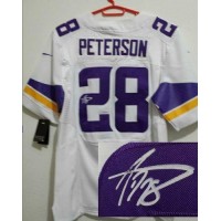 Nike Minnesota Vikings #28 Adrian Peterson White Men's Stitched NFL Elite Autographed Jersey