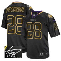 Nike Minnesota Vikings #28 Adrian Peterson Lights Out Black Men's Stitched NFL Elite Autographed Jersey