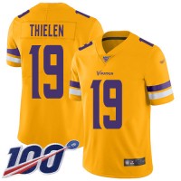 Nike Minnesota Vikings #19 Adam Thielen Gold Men's Stitched NFL Limited Inverted Legend 100th Season Jersey