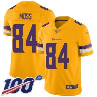 Nike Minnesota Vikings #84 Randy Moss Gold Men's Stitched NFL Limited Inverted Legend 100th Season Jersey