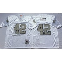 Mitchell And Ness Las Vegas Raiders #42 Ronnie Lott White Silver No. Throwback Stitched NFL Jersey