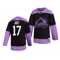 Colorado Colorado Avalanche #17 Tyson Jost Adidas Men's Hockey Fights Cancer Practice NHL Jersey Black