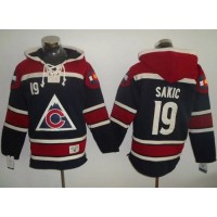 Colorado Avalanche #19 Joe Sakic Navy Blue Sawyer Hooded Sweatshirt Stitched NHL Jersey
