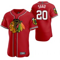 Chicago Chicago Blackhawks #20 Brandon Saad Men's 2020 NHL x MLB Crossover Edition Baseball Jersey Red