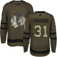 Adidas Chicago Blackhawks #31 Anton Forsberg Green Salute to Service Stitched NHL Jersey